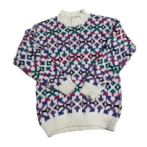 Vintage 62 East Women's Small Colorful Geometric Pattern Mock Neck‎ Sweater
